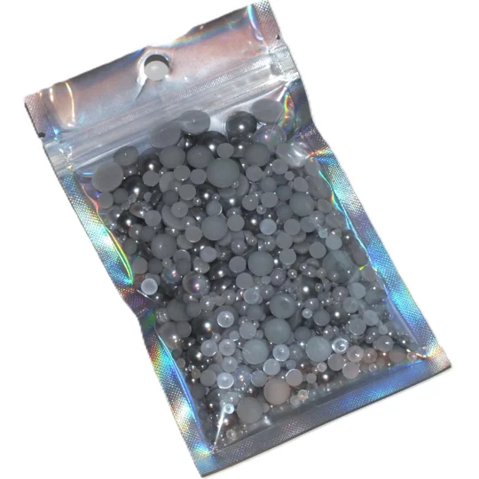 500pcs Mixed Grey Silver Acrylic Resin Faux Half Pearls Rhinestone Gems AB DIY Glue/Stick on