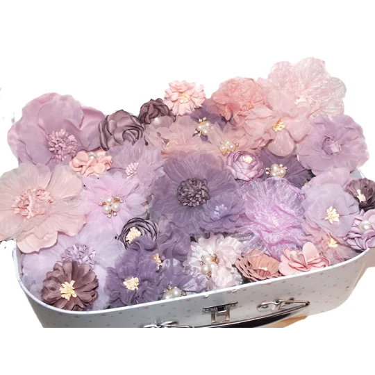 20 Pcs Lilac Mauve Pink Colours Shabby Chic Faux Silk Satin Fabric Flowers