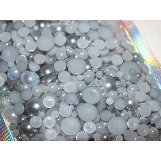 500pcs Mixed Grey Silver Acrylic Resin Faux Half Pearls Rhinestone Gems AB DIY Glue/Stick on