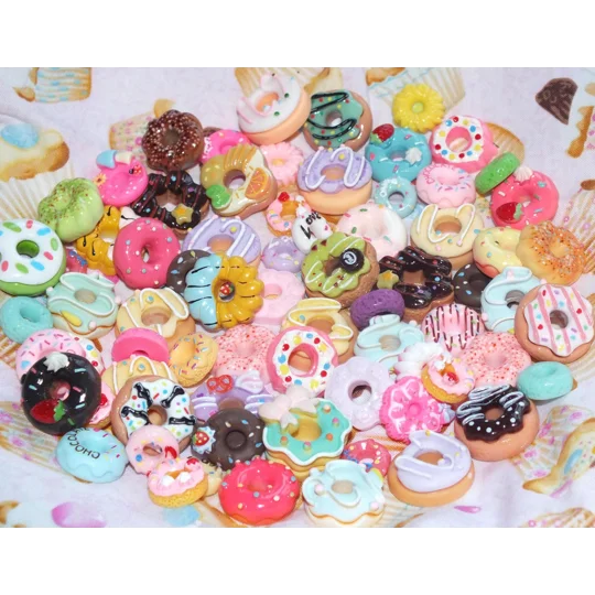 50 Pcs Fake Prop Dolls Food Mixed Size Iced Donuts Candy Resin Flatback
