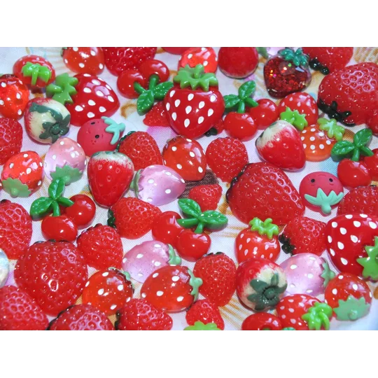 20 Pcs Summer Fruits Mixed Juicy Red/Pink Cherry & Strawberry Resin Cabochons Flatback Cherries Stra