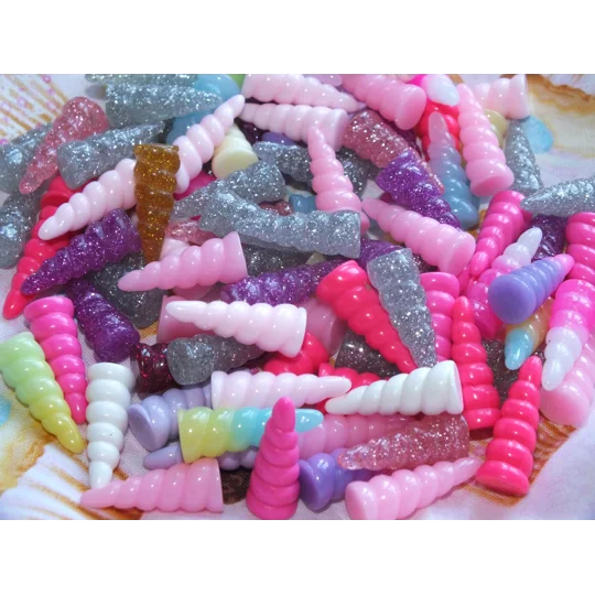 Wholesale Bulk Buy 100 Pcs Mixed Unicorn Horns Neon & Pastels Resin Flatback 3D 10mm x 25mm