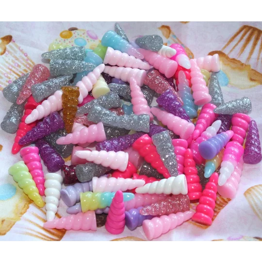 10 Pcs Mixed Unicorn Horns Neon & Pastels Resin Flatback 3D 10mm x 25mm