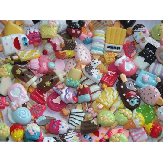 20 Pcs Ice Cream Cone Lollys Popsicle Resin and Clay Cabochons Flatback 10mm-30mm