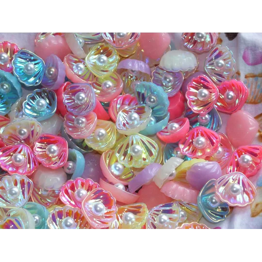 10 Pieces Mixed ELECTROPLATED Scallop Shells 3D Resin Cabochon