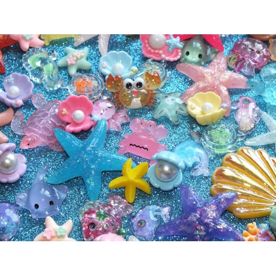 20 Pcs "Under the sea" Starfish Crab Turtle Shells Mermaid Seahorse Oyster Flatback & 3D