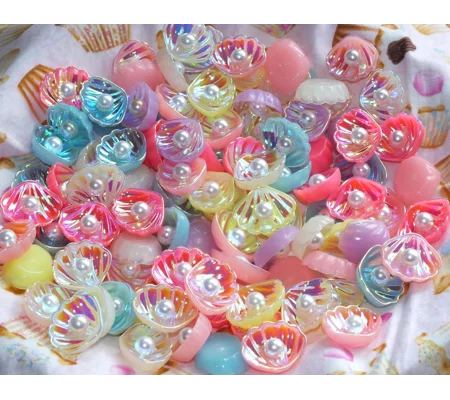 10 Pieces Mixed ELECTROPLATED Scallop Shells 3D Resin Cabochon