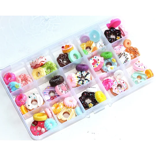 50Pcs Mixed Resin FAKE FOOD Donuts Cakes Plus Storage Box DIY Kit Cabochon Decoden Kawaii Flatback C