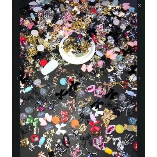 50 Pcs Mixed CLEARANCE Random Alloy Rhinestone Metal Nail Art Gems Flowers shapes dollar weed hearts