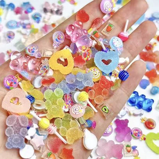 50 Pieces TINY Candy Sweets For Nail Art Dolls House miniature Lollypops "sugar coated" Frosted Bear