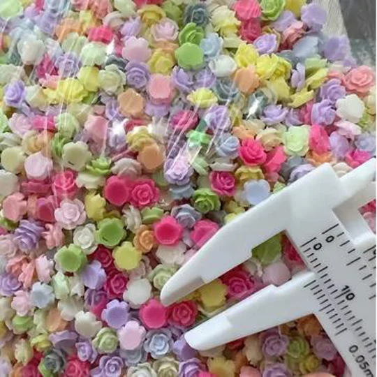 50 Pcs TINY 5mm Pastel & Bright Mixed Resin Roses Flower For Nail Art Charms Resin Craft DIY