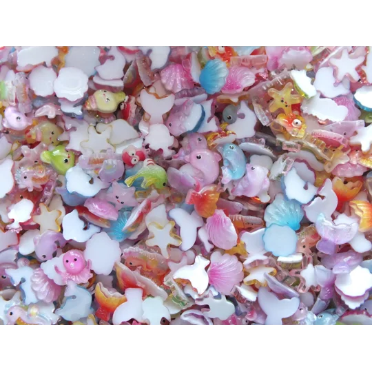 50 Pcs Mixed "under the sea" Tiny Cartoon Mermaid Starfish Shells Dolphin Fish Turtle Nail Art Charm