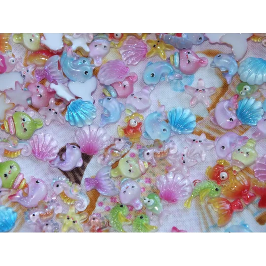 50 Pcs Mixed "under the sea" Tiny Cartoon Mermaid Starfish Shells Dolphin Fish Turtle Nail Art Charm