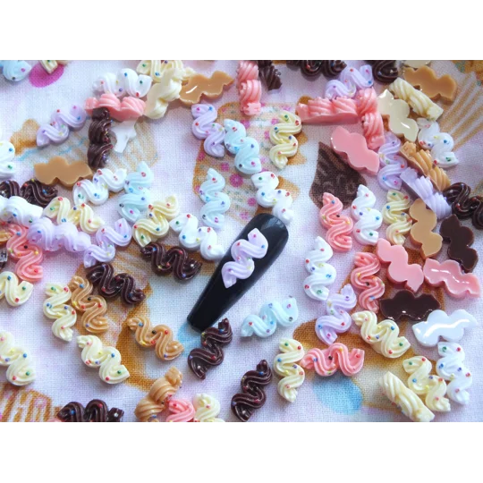 10 Pcs Mixed TINY Little Cute Ice Whipped Cream Swirl With Sprinkles For Nail Art Charms Resin Craft