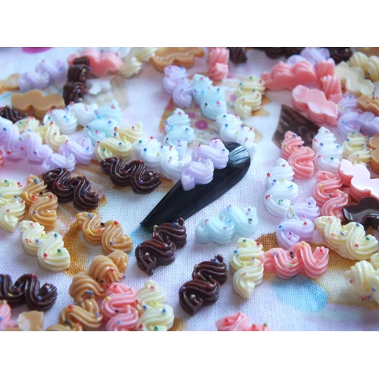 10 Pcs Mixed TINY Little Cute Ice Whipped Cream Swirl With Sprinkles For Nail Art Charms Resin Craft