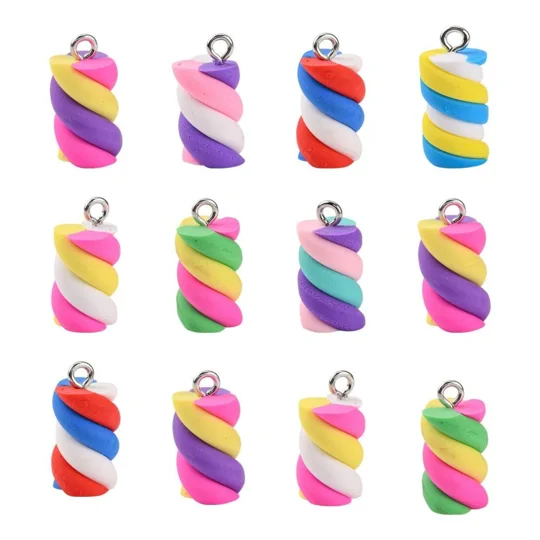 10 Pcs Mixed Handmade Polymer Clay Swirl Flump Sweets Candy Charms With Loop/Hook Fake Marshmallow F