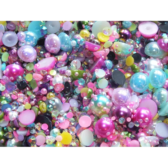 Fantasy Multi Colour 500pcs Mixed Acrylic Resin Faux Half Pearls Rhinestone Gems AB DIY Nail Art Cra