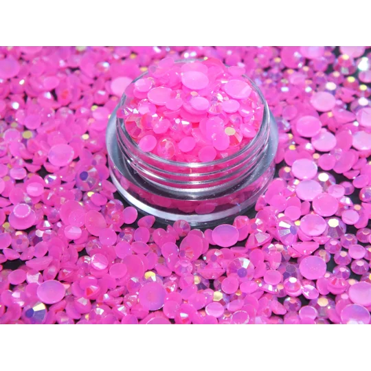 Hot Bubblegum Pink AB Sparkle Mixed 1000pc Acrylic Resin JELLY Rhinestone Gems Nail