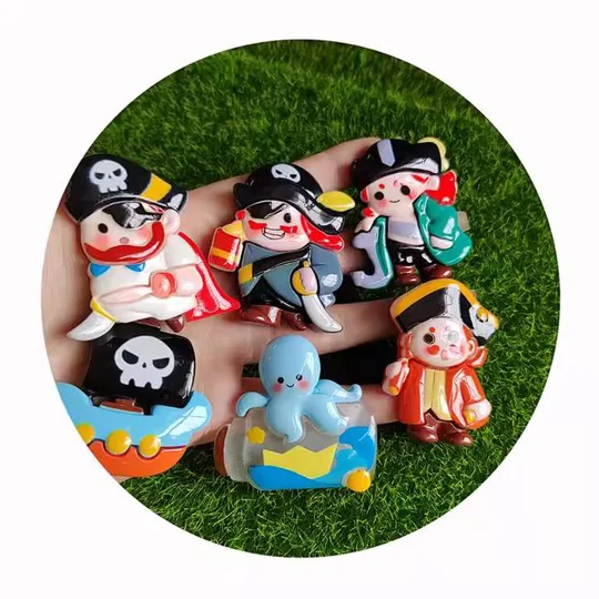 6 Pcs Super Large Size Pirate Ship Octopus Message In a Bottle Cartoon Resin Flatback Cabochon DIY