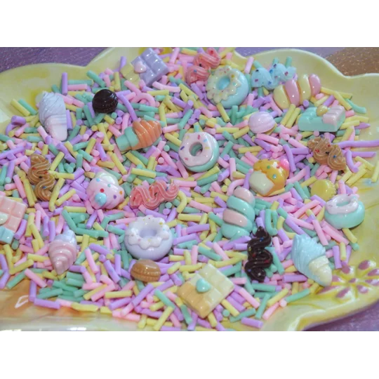 Tiny resin FAKE sweets candy donuts cakes PLUS 20g Bag Polymer Clay Ice Cream Sprinkles 100's & 1000
