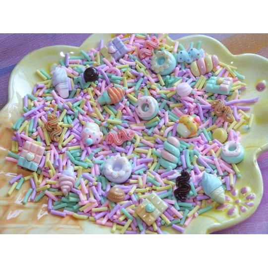 Tiny resin FAKE sweets candy donuts cakes PLUS 20g Bag Polymer Clay Ice Cream Sprinkles 100's & 1000