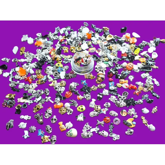 20 Pcs Spooky Halloween Horror Pumpkin Bat Skull Witch Cat Random Alloy Metal & Resin Nail Art