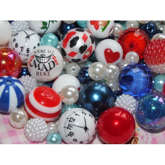 50 Pcs Red White & Blue Alice Mix Bubblegum Round Beads Assorted Mix 6mm-20mm Xmas Craft DIY Pen/Bra