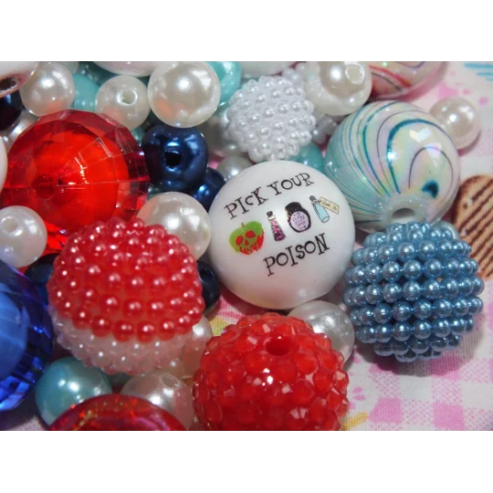 50 Pcs Red White & Blue Alice Mix Bubblegum Round Beads Assorted Mix 6mm-20mm Xmas Craft DIY Pen/Bra
