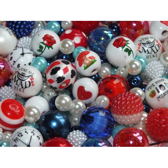 50 Pcs Red White & Blue Alice Mix Bubblegum Round Beads Assorted Mix 6mm-20mm Xmas Craft DIY Pen/Bra