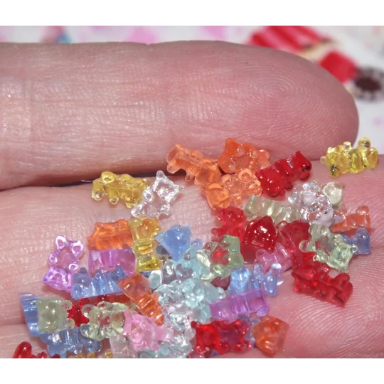 50 Pcs TINY Bright Colour Miniature Mini Resin Teddy Bear Fake Candy 1/12th scale Nail Art 6mm
