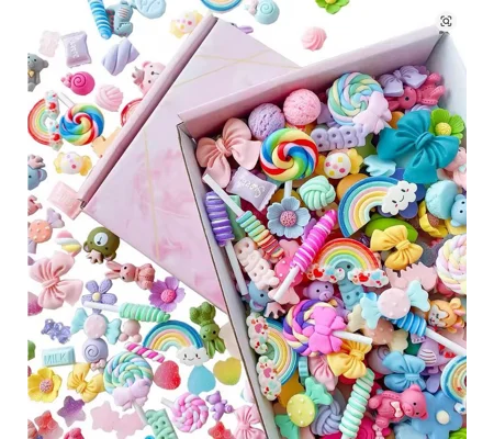50 Pcs Cute Rainbow Candy Bow Flower Lollypop Sweet Treats Pastel Mix Flatback and 3D