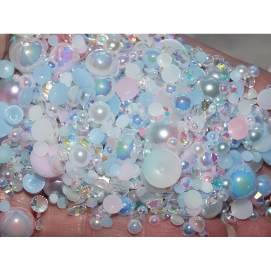 Pastel Mermaid Blue Ivory Pink 500pcs Mixed Acrylic Resin Faux Half Pearls Rhinestone Gems AB DIY