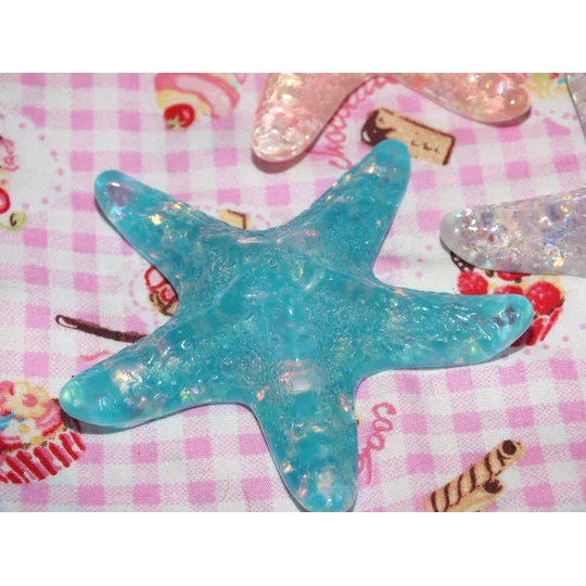 3 Pcs Giant sized Starfish Flatback Resin Cabochons 85mm Glitter Sparkle Design