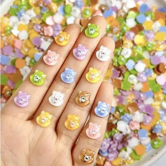 10 Pcs Mixed TINY Care Bear Head Face For Nail Art Charms Resin Craft DIY 9mmx 9mm So small and cute