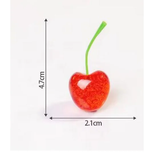 6pcs SO REALISTIC Fake Food Resin 3D Cherry with Stems Sparkling Glitter Design Real Size Real Colou