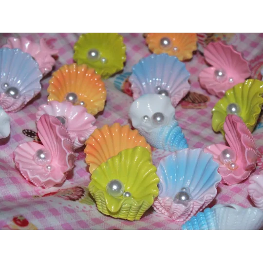 6pcs Exclusive Scallop Conch Seaside Shells with pearls inside Look so real 20mm-30mm 3D Not Flatbac