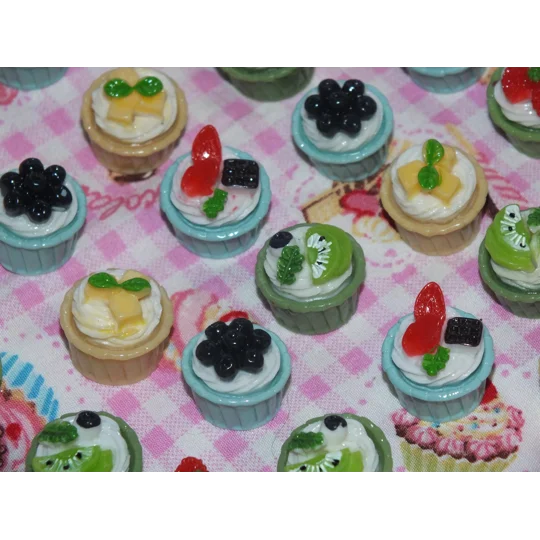 6pcs Delicious Potted Cream Swirl Cakes Muffins In Ramekins Topped With Fruit Dolls Play Non Edible