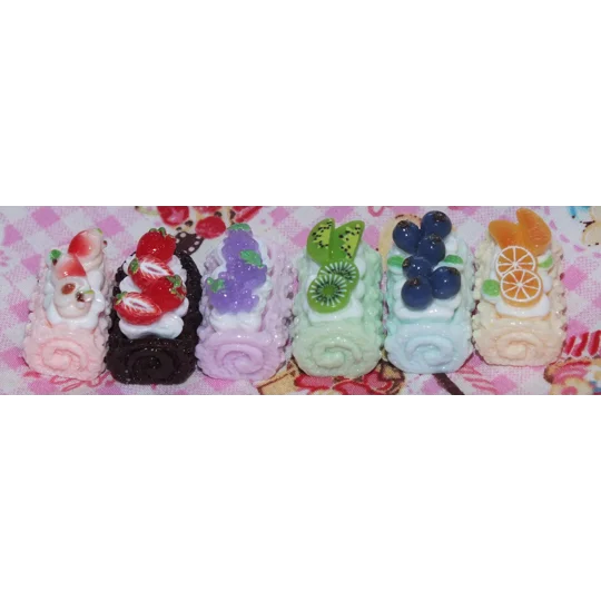 6pcs Delicious Large Fake Whipped Cream Roulade Swiss Roll Sponge Topped With Fruit Dolls Play Non E