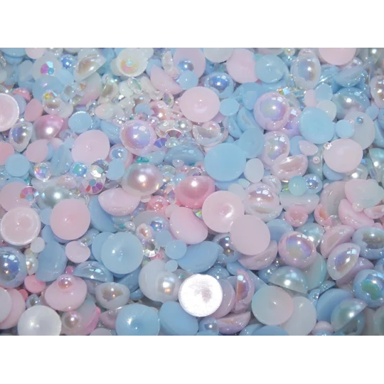 Pastel Mermaid Blue Ivory Pink 500pcs Mixed Acrylic Resin Faux Half Pearls Rhinestone Gems AB DIY