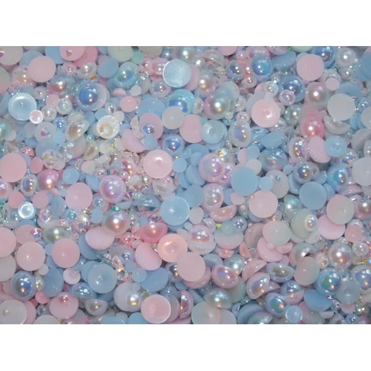 Pastel Mermaid Blue Ivory Pink 500pcs Mixed Acrylic Resin Faux Half Pearls Rhinestone Gems AB DIY