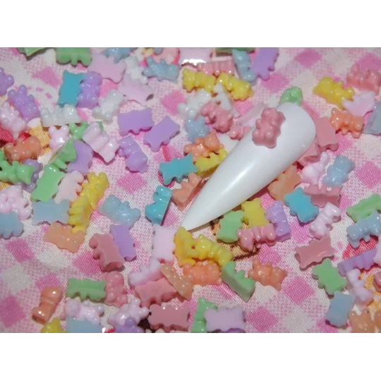 50 Pcs TINY Pastel Miniature Mini Resin Bear Fake Candy 1/12th scale Nail Art 6mm