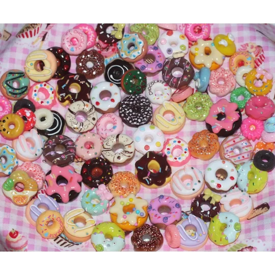 50 Pcs Fake Prop Dolls Food Mixed Size Iced Donuts Candy Resin Flatback Sweets