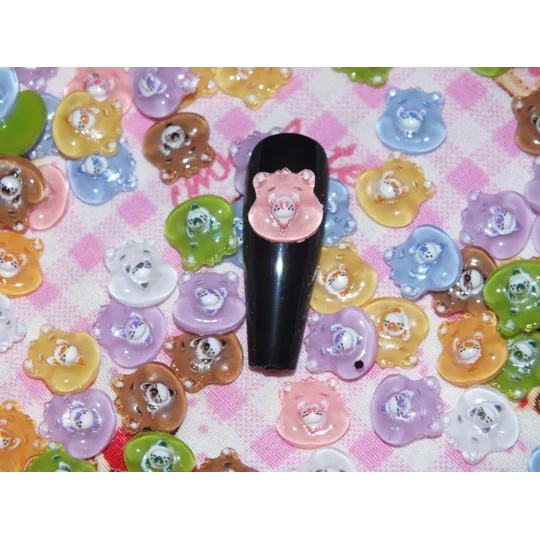 10 Pcs Mixed TINY Care Bear Head Face For Nail Art Charms Resin Craft DIY 9mmx 9mm So small and cute