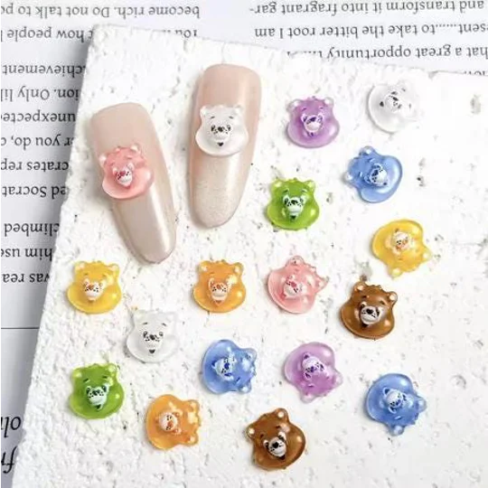10 Pcs Mixed TINY Care Bear Head Face For Nail Art Charms Resin Craft DIY 9mmx 9mm So small and cute
