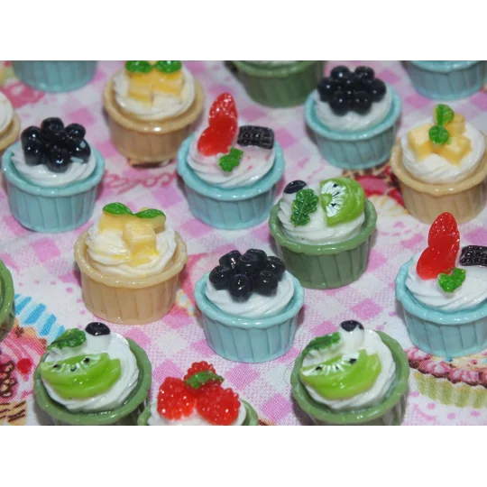 6pcs Delicious Potted Cream Swirl Cakes Muffins In Ramekins Topped With Fruit Dolls Play Non Edible