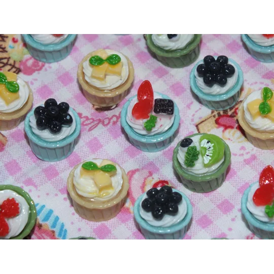 6pcs Delicious Potted Cream Swirl Cakes Muffins In Ramekins Topped With Fruit Dolls Play Non Edible