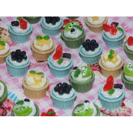 6pcs Delicious Potted Cream Swirl Cakes Muffins In Ramekins Topped With Fruit Dolls Play Non Edible