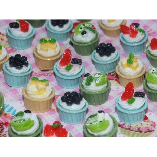 6pcs Delicious Potted Cream Swirl Cakes Muffins In Ramekins Topped With Fruit Dolls Play Non Edible
