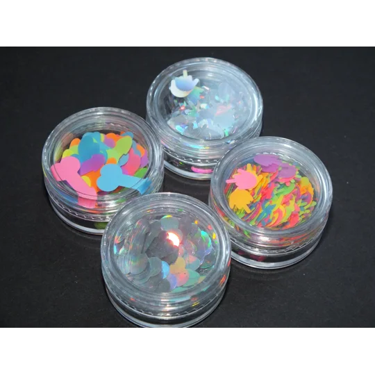 4 x Storage Pots Filled With RUDE & Offensive Nail Art Sequins Glitter Middle Finger Cock Willy Peni