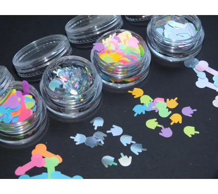 4 x Storage Pots Filled With RUDE & Offensive Nail Art Sequins Glitter Middle Finger Cock Willy Peni